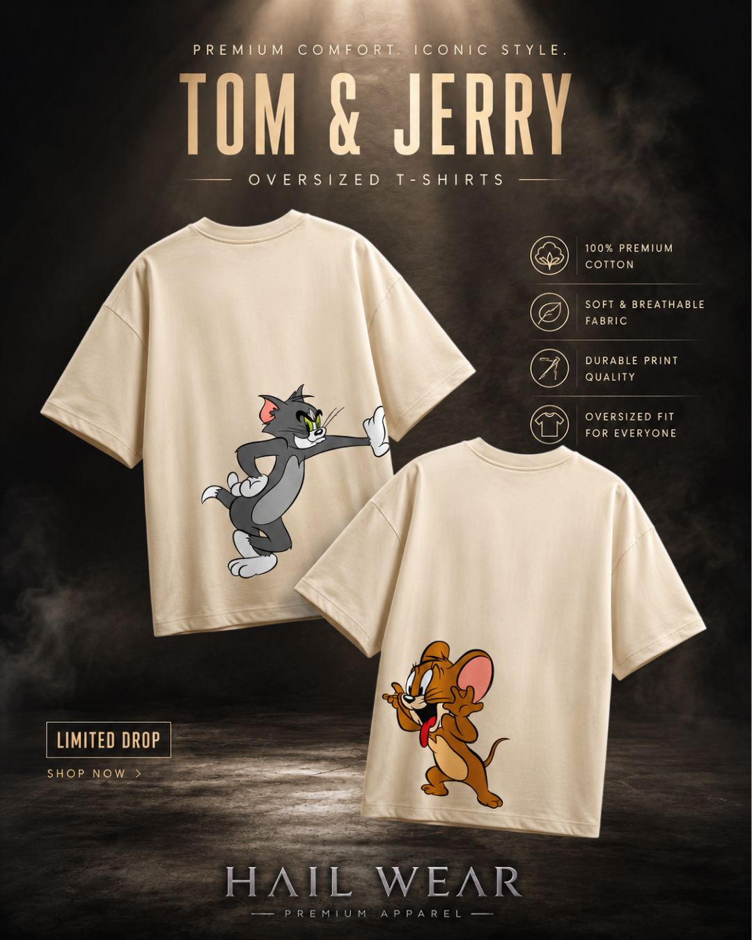 Tom & Jerry Duo Oversized Cotton Graphic T-Shirt