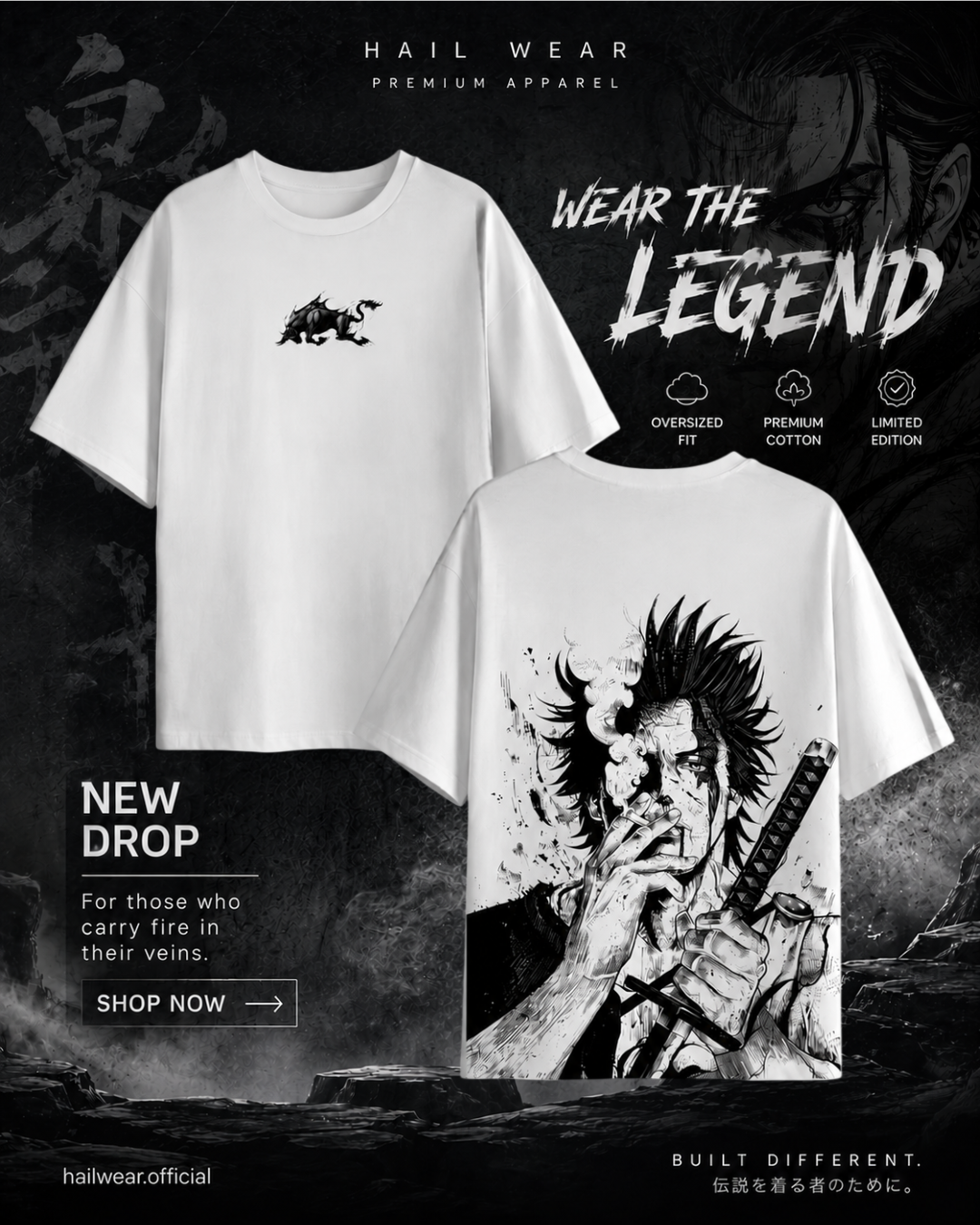 Vagabond Musashi Ink Silhouette Oversized T-Shirt