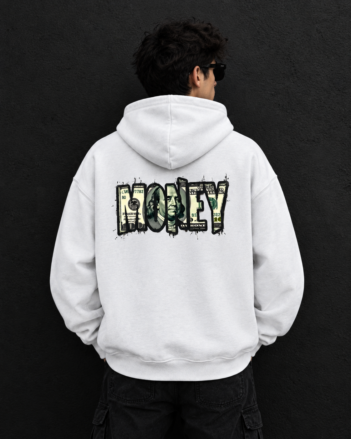 Urban 'Money' Graphic Oversized White Hoodie