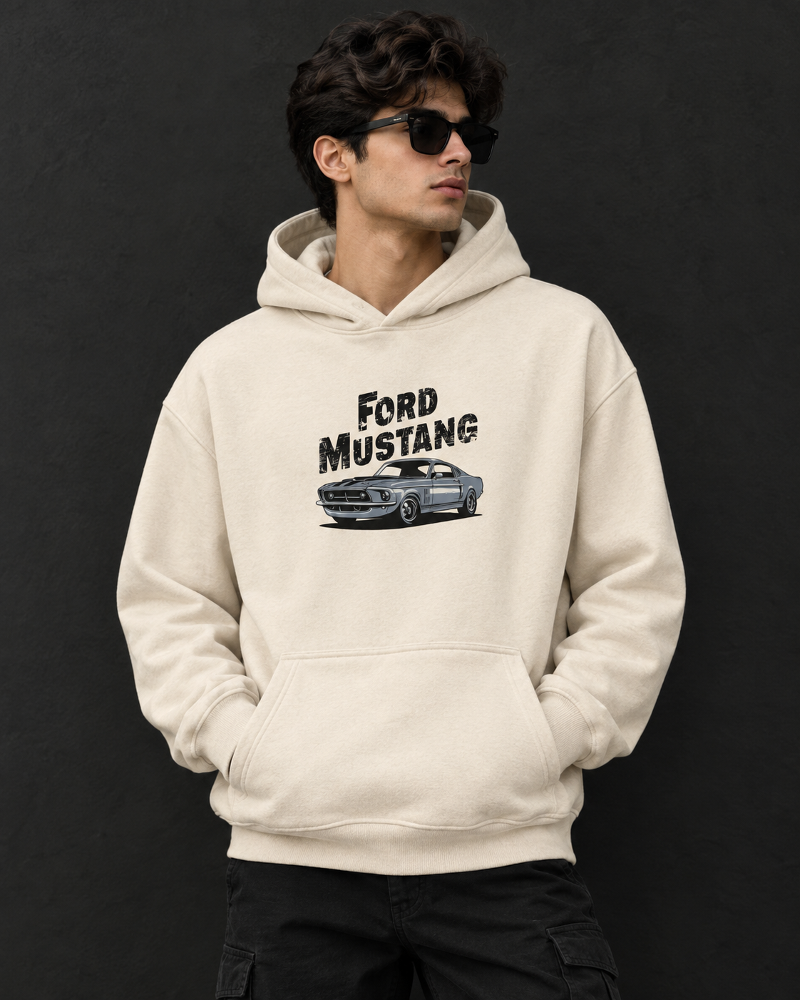 Oversized Ford Mustang Retro Graphic Hoodie