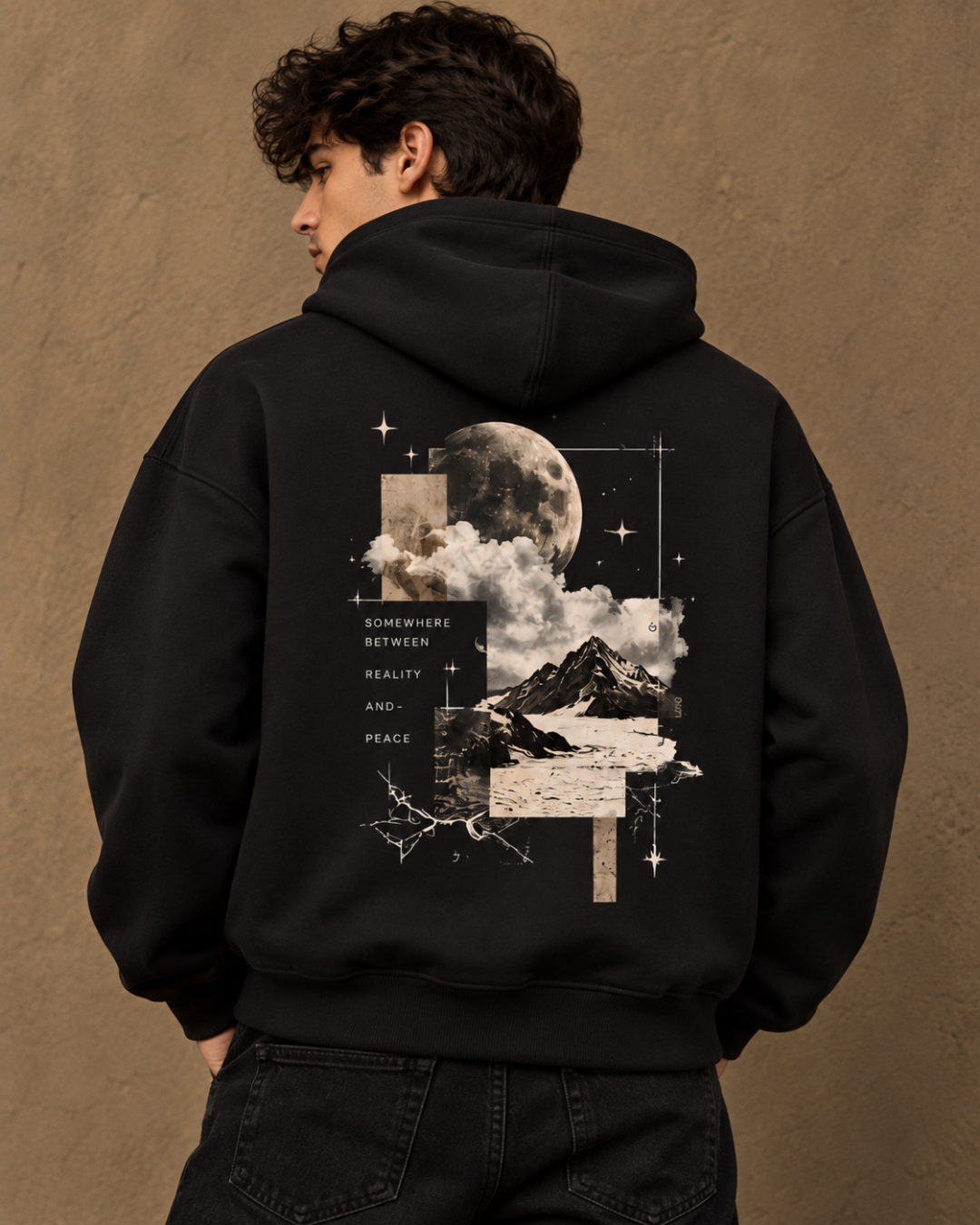 Somewhere Between Reality & Peace Oversized Graphic Hoodie