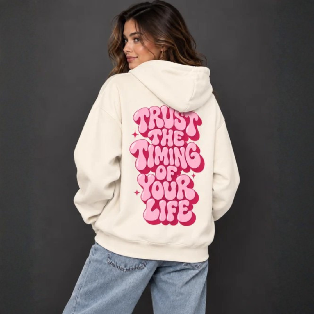 Trust The Timing Of Your Life Oversized Graphic Hoodie