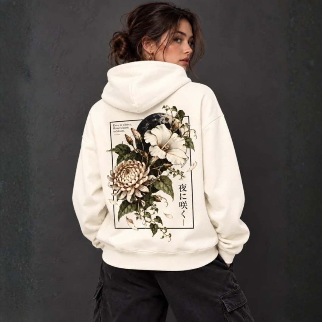 Even In Silence Flowers Learn To Bloom Oversized Graphic Hoodie