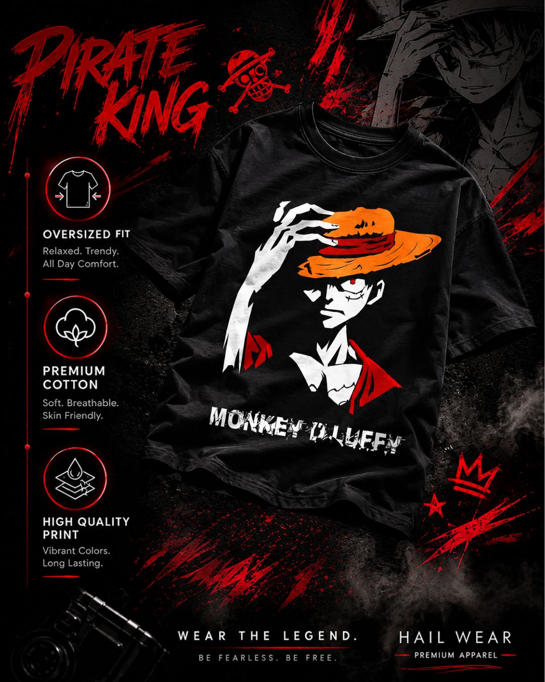 Pirate King Luffy Oversized Graphic T-Shirt