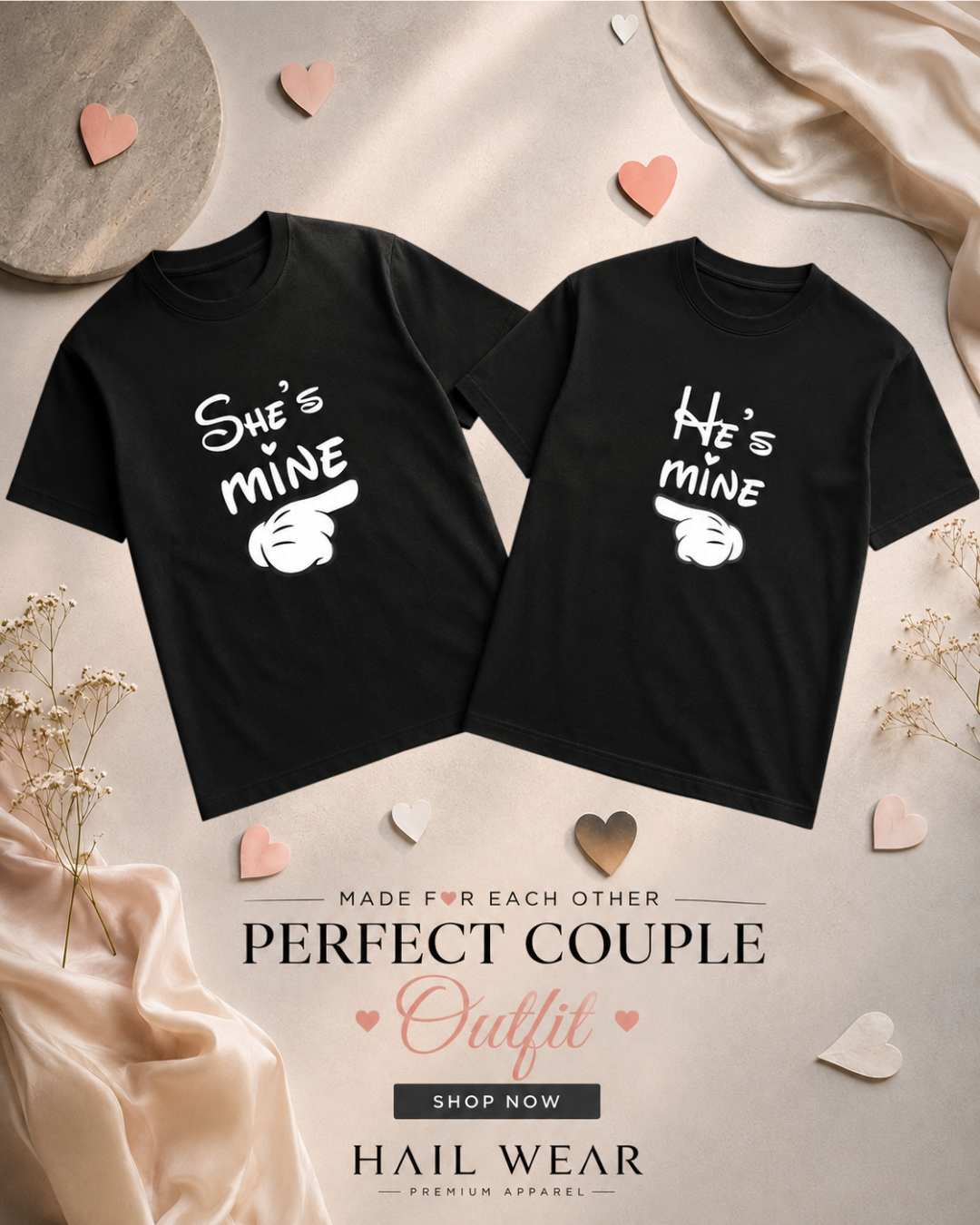 She's Mine & He's Mine" Matching Couple T-Shirts