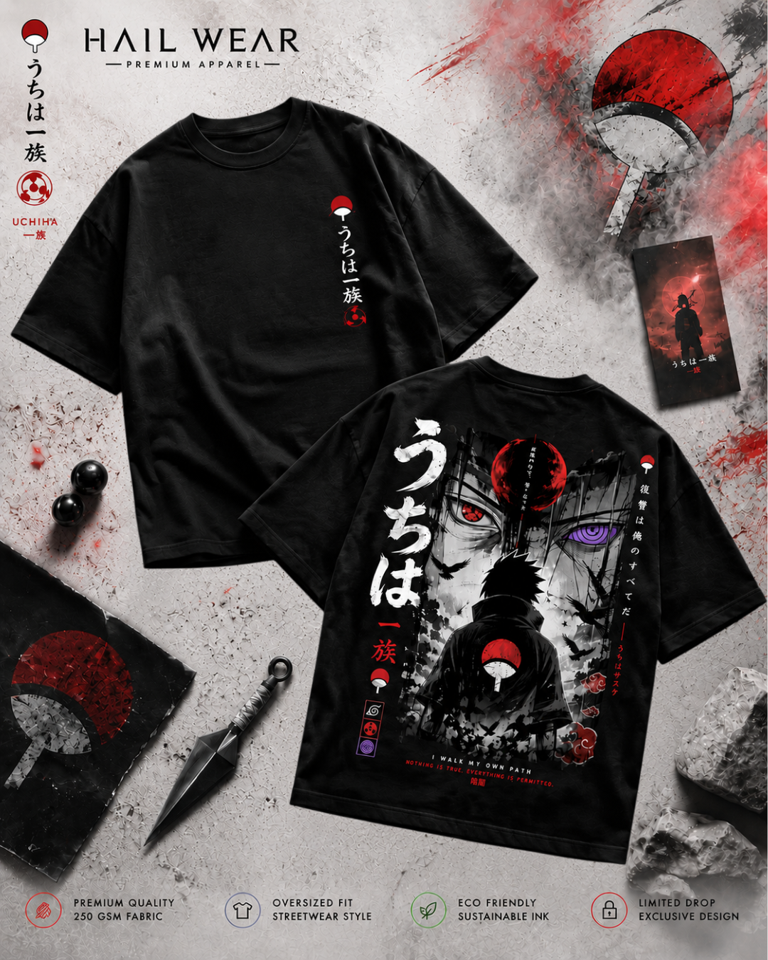 Uchiha Clan "Own Path" Oversized Streetwear T-Shirt