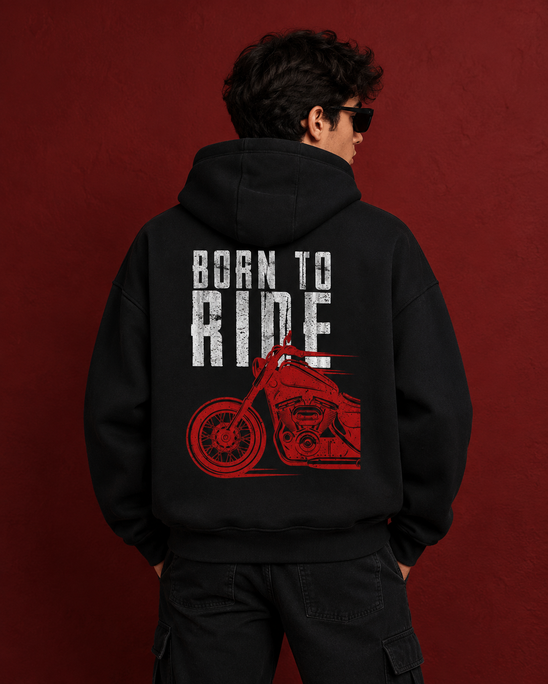 "Born To Ride" Oversized Biker Graphic Hoodie