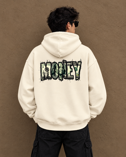 Urban 'Money' Graphic Oversized White Hoodie