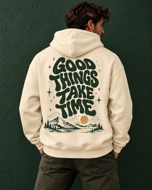 Good Things Take Time Oversized Graphic Hoodie