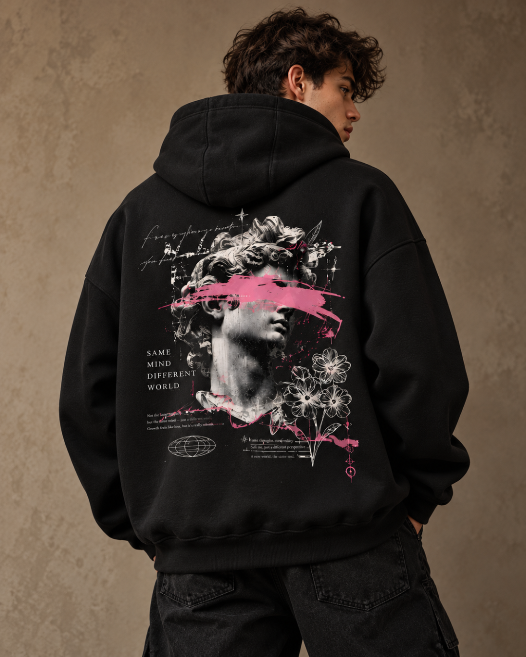 Same Mind Different World Oversized Graphic Hoodie