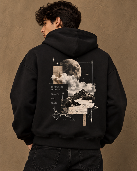Somewhere Between Reality & Peace Oversized Graphic Hoodie