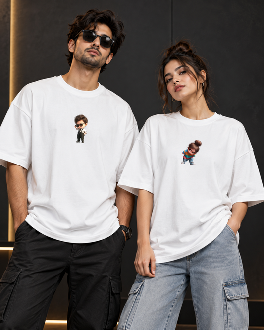 Couple Oversized White Graphic T-Shirts