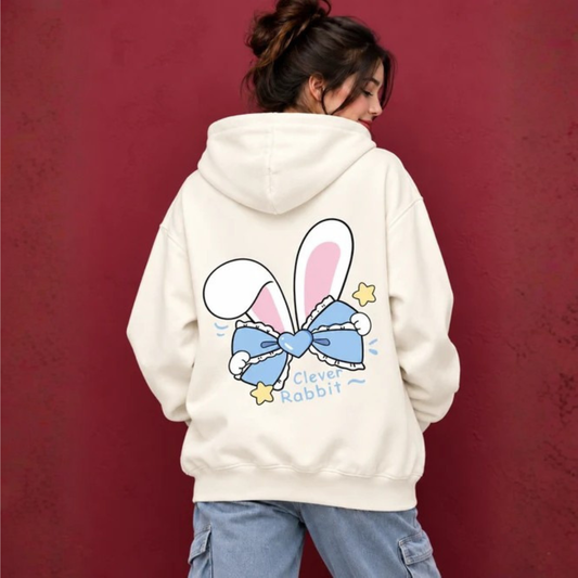 Clever Rabbit Bow Graphic Oversized Hoodie