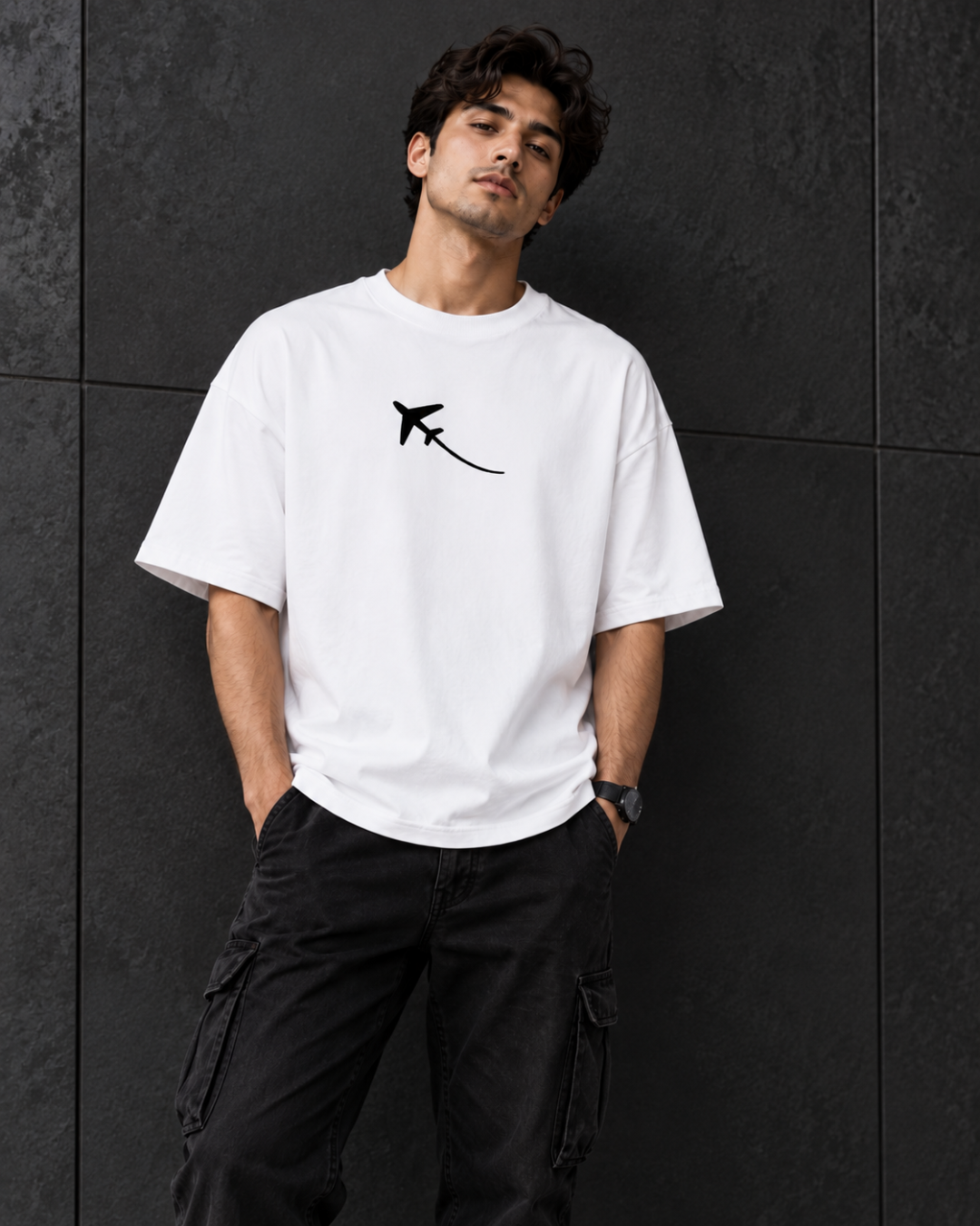 Couple Oversized White Airplane Heart Graphic T-Shirts