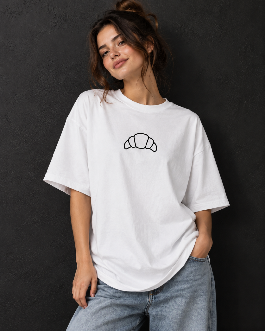 Couple Oversized White Coffee & Croissant T-Shirts