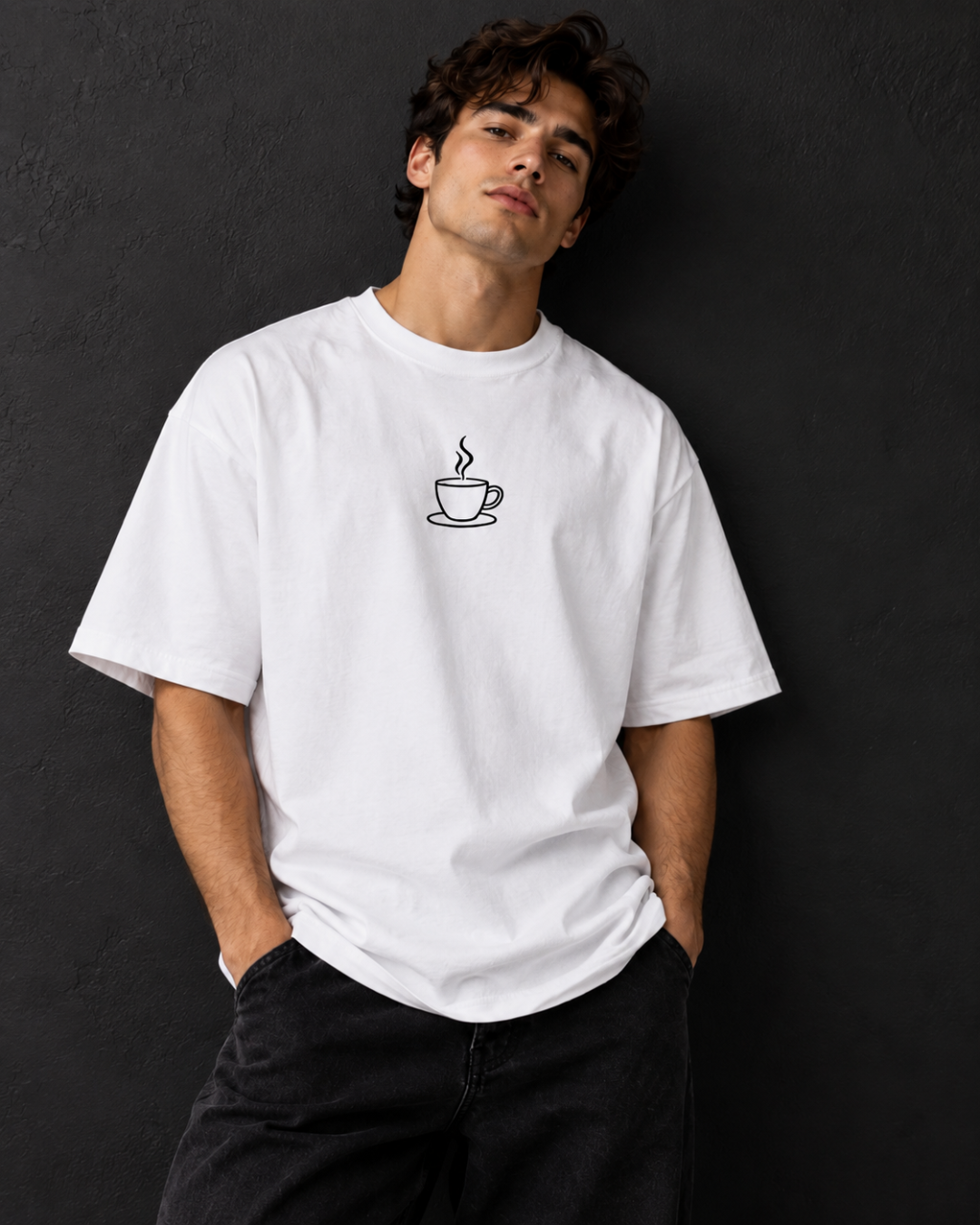 Couple Oversized White Coffee & Croissant T-Shirts
