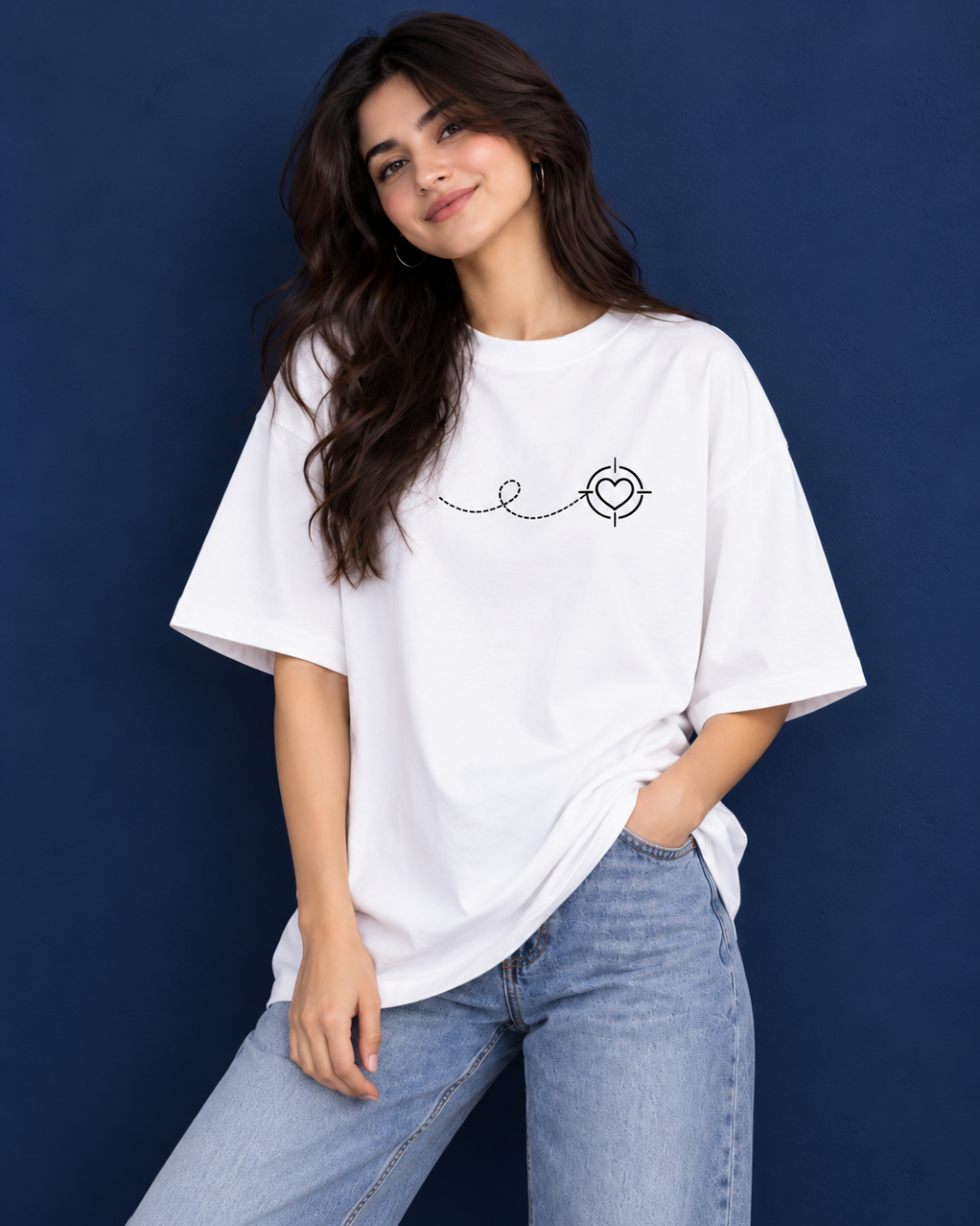 Couple Oversized White Paper Plane & Heart Graphic T-Shirts