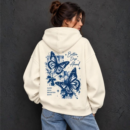 Better Days Ahead Oversized Butterfly Graphic Hoodie