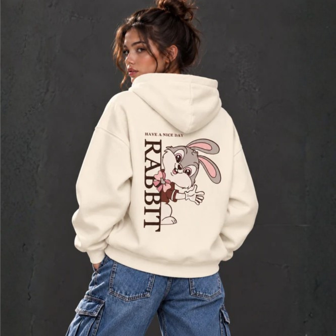 Have a Nice Day Rabbit Graphic Oversized Hoodie