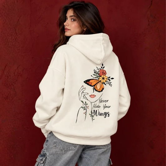 Never Hide Your Wings Floral Butterfly Hoodie