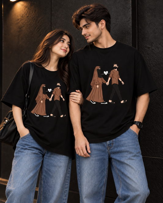 Couple Oversized Black Graphic T-Shirts
